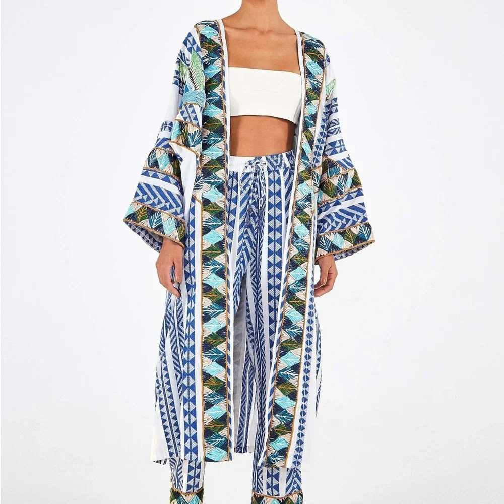 FARM Rio Blue and White Geometric Coverup - Picture 2 of 10